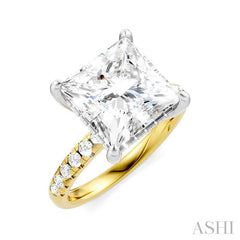 1/3 Ctw Princess Shape Round Cut Diamond Semi-Mount Engagement Ring in 14K Yellow and White Gold