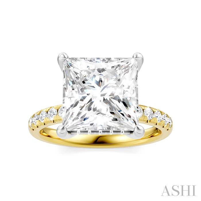 1/3 Ctw Princess Shape Round Cut Diamond Semi-Mount Engagement Ring in 14K Yellow and White Gold