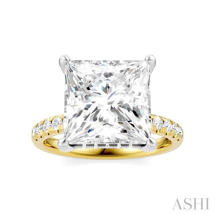 1/3 Ctw Princess Shape Round Cut Diamond Semi-Mount Engagement Ring in 14K Yellow and White Gold