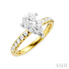 1/3 Ctw Pear Shape Round Cut Diamond Semi-Mount Engagement Ring in 14K Yellow and White Gold