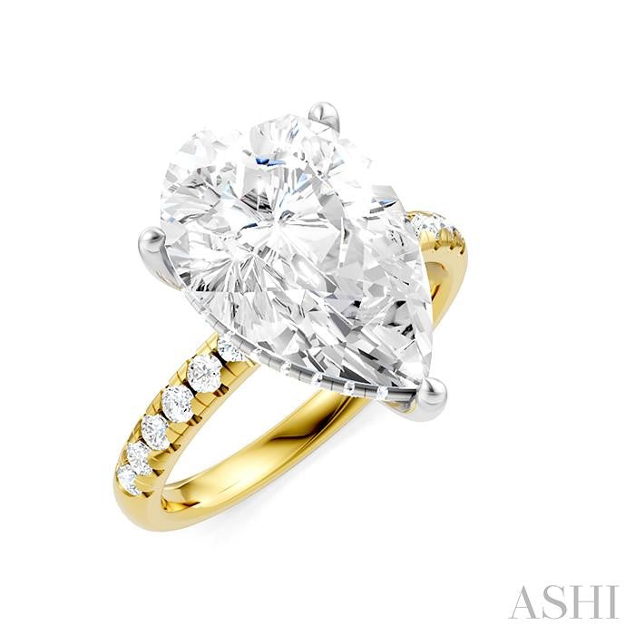 1/3 Ctw Pear Shape Round Cut Diamond Semi-Mount Engagement Ring in 14K Yellow and White Gold