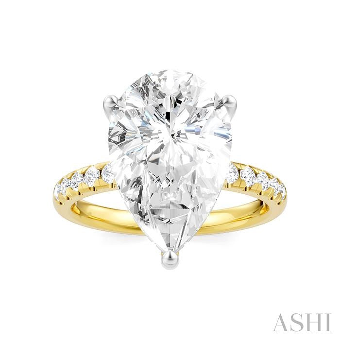 1/3 Ctw Pear Shape Round Cut Diamond Semi-Mount Engagement Ring in 14K Yellow and White Gold