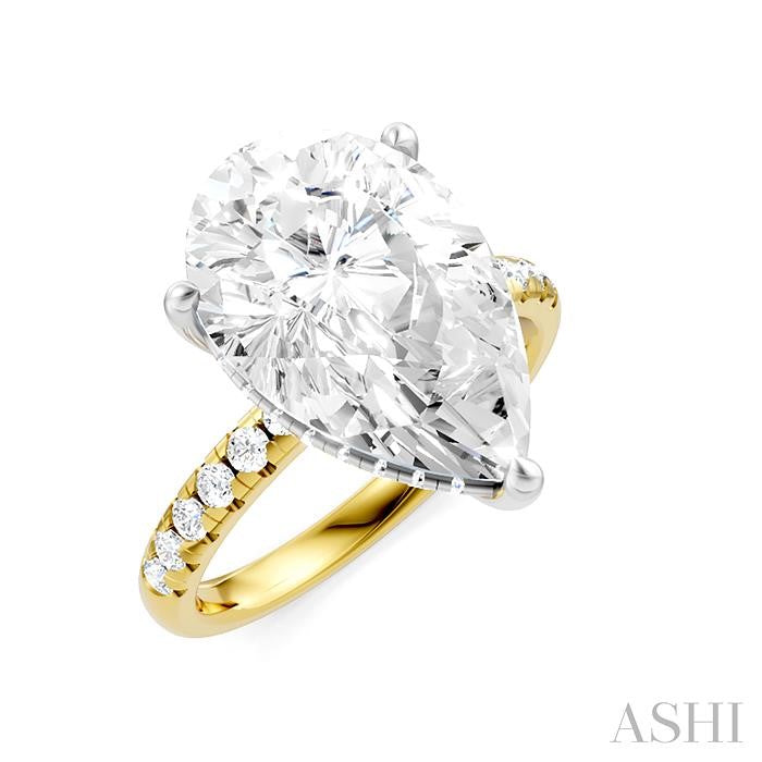 1/3 Ctw Pear Shape Round Cut Diamond Semi-Mount Engagement Ring in 14K Yellow and White Gold