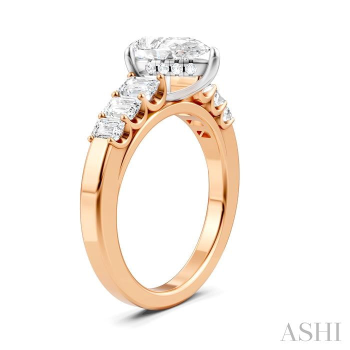 1 Ctw Pear Shape Emerald and Round Cut Diamond Semi-Mount Engagement Ring in 14K Rose and White Gold