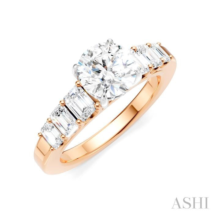 1 Ctw Round Shape Emerald and Round Cut Diamond Semi-Mount Engagement Ring in 14K Rose and White Gold