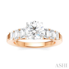 1 Ctw Round Shape Emerald and Round Cut Diamond Semi-Mount Engagement Ring in 14K Rose and White Gold
