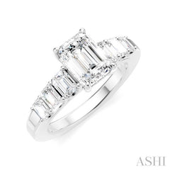 1 Ctw Emerald Shape Emerald and Round Cut Diamond Semi-Mount Engagement Ring in 14K White Gold
