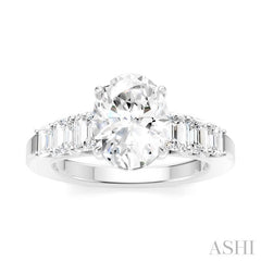 1 Ctw Oval Shape Emerald and Round Cut Diamond Semi-Mount Engagement Ring in 14K White Gold