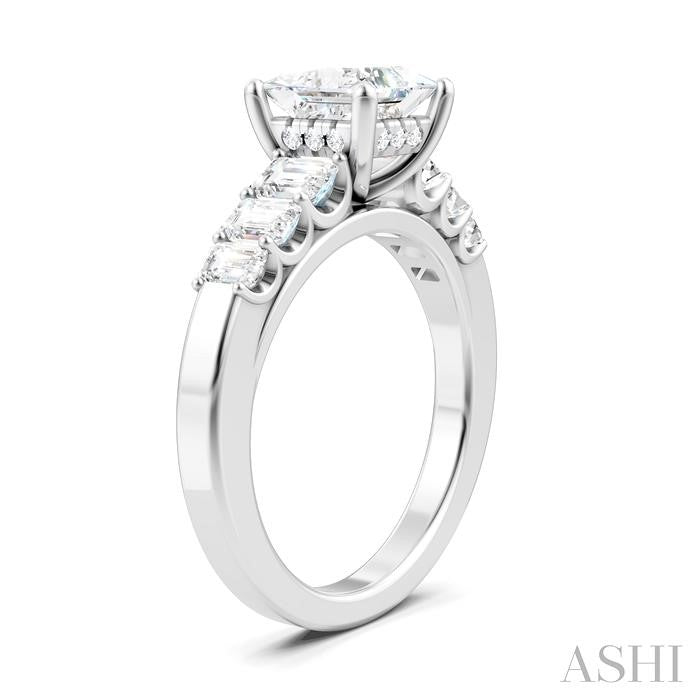 1 Ctw Princess Shape Emerald and Round Cut Diamond Semi-Mount Engagement Ring in 14K White Gold