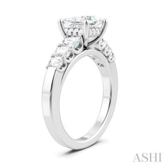 1 Ctw Princess Shape Emerald and Round Cut Diamond Semi-Mount Engagement Ring in 14K White Gold