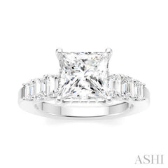 1 Ctw Princess Shape Emerald and Round Cut Diamond Semi-Mount Engagement Ring in 14K White Gold