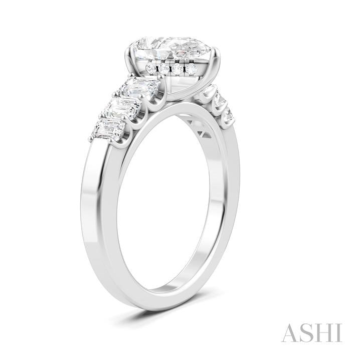 1 Ctw Pear Shape Emerald and Round Cut Diamond Semi-Mount Engagement Ring in 14K White Gold