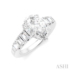 1 Ctw Pear Shape Emerald and Round Cut Diamond Semi-Mount Engagement Ring in 14K White Gold