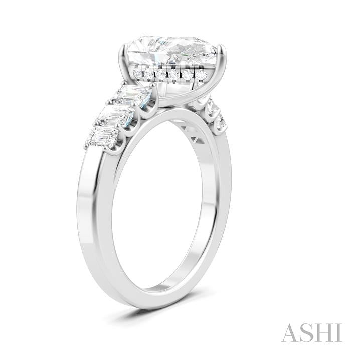 1 Ctw Pear Shape Emerald and Round Cut Diamond Semi-Mount Engagement Ring in 14K White Gold