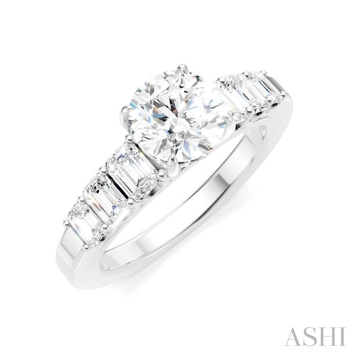 1 Ctw Round Shape Emerald and Round Cut Diamond Semi-Mount Engagement Ring in 14K White Gold