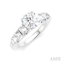 1 Ctw Round Shape Emerald and Round Cut Diamond Semi-Mount Engagement Ring in 14K White Gold