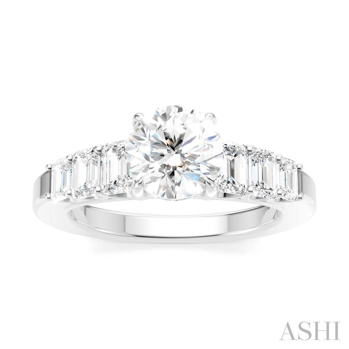 1 Ctw Round Shape Emerald and Round Cut Diamond Semi-Mount Engagement Ring in 14K White Gold