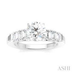 1 Ctw Round Shape Emerald and Round Cut Diamond Semi-Mount Engagement Ring in 14K White Gold