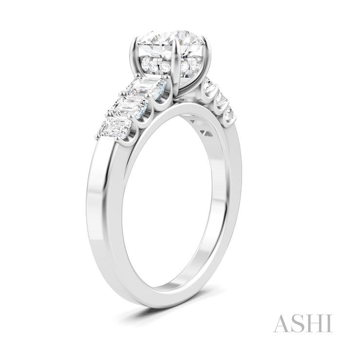 1 Ctw Round Shape Emerald and Round Cut Diamond Semi-Mount Engagement Ring in 14K White Gold