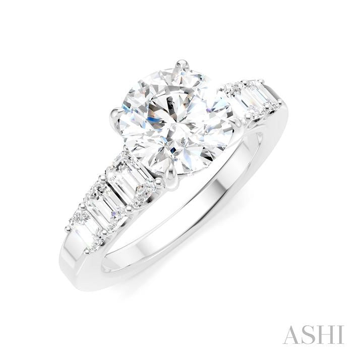 1 Ctw Round Shape Emerald and Round Cut Diamond Semi-Mount Engagement Ring in 14K White Gold