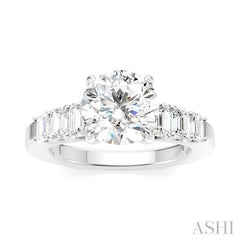 1 Ctw Round Shape Emerald and Round Cut Diamond Semi-Mount Engagement Ring in 14K White Gold