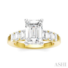 1 Ctw Emerald Shape Emerald and Round Cut Diamond Semi-Mount Engagement Ring in 14K Yellow and White Gold