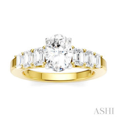 1 Ctw Oval Shape Emerald and Round Cut Diamond Semi-Mount Engagement Ring in 14K yellow and White Gold