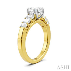 1 Ctw Oval Shape Emerald and Round Cut Diamond Semi-Mount Engagement Ring in 14K yellow and White Gold
