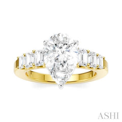1 Ctw Pear Shape Emerald and Round Cut Diamond Semi-Mount Engagement Ring in 14K Yellow and White Gold