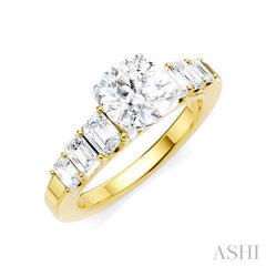 1 Ctw Round Shape Emerald and Round Cut Diamond Semi-Mount Engagement Ring in 14K Yellow and White Gold