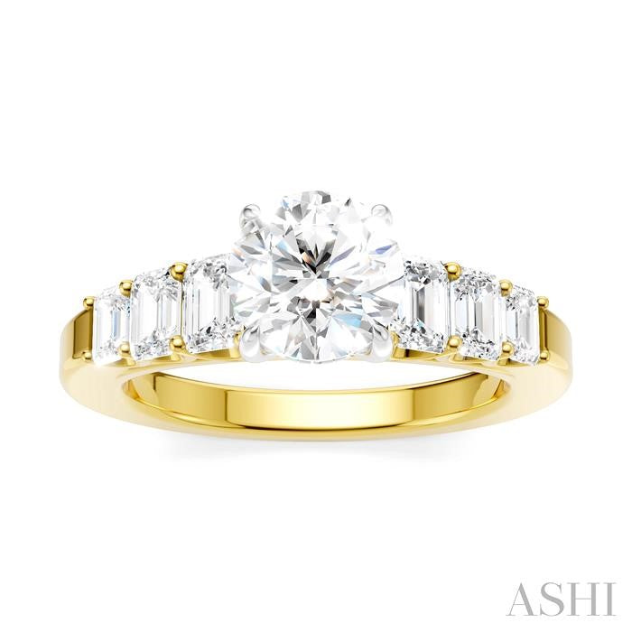 1 Ctw Round Shape Emerald and Round Cut Diamond Semi-Mount Engagement Ring in 14K Yellow and White Gold