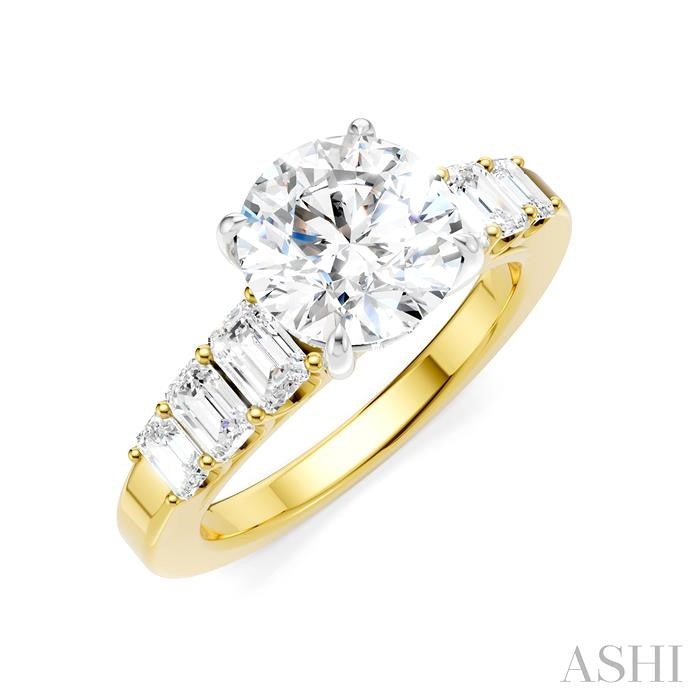 1 Ctw Round Shape Emerald and Round Cut Diamond Semi-Mount Engagement Ring in 14K Yellow and White Gold