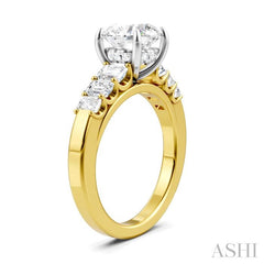 1 Ctw Round Shape Emerald and Round Cut Diamond Semi-Mount Engagement Ring in 14K Yellow and White Gold