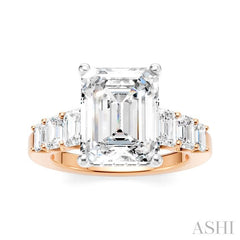 1 1/4 Ctw Emerald Shape Emerald and Round Cut Diamond Semi-Mount Engagement Ring in 14K Rose and White Gold