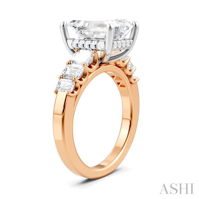 1 1/4 Ctw Emerald Shape Emerald and Round Cut Diamond Semi-Mount Engagement Ring in 14K Rose and White Gold