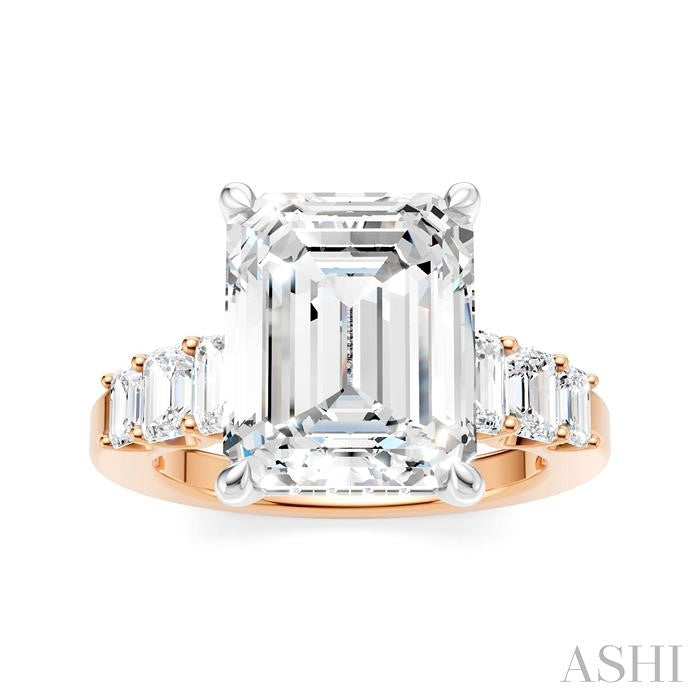 1 1/4 Ctw Emerald Shape Emerald and Round Cut Diamond Semi-Mount Engagement Ring in 14K Rose and White Gold