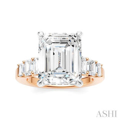 1 1/4 Ctw Emerald Shape Emerald and Round Cut Diamond Semi-Mount Engagement Ring in 14K Rose and White Gold