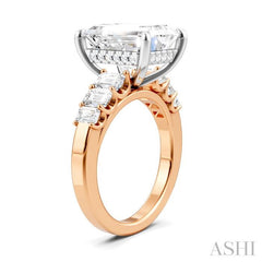 1 1/4 Ctw Emerald Shape Emerald and Round Cut Diamond Semi-Mount Engagement Ring in 14K Rose and White Gold