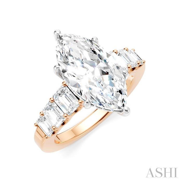 1 1/5 Ctw Marquise Shape Emerald and Round Cut Diamond Semi-Mount Engagement Ring in 14K Rose and White Gold