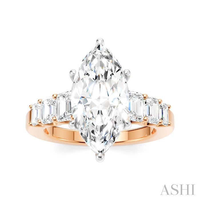 1 1/5 Ctw Marquise Shape Emerald and Round Cut Diamond Semi-Mount Engagement Ring in 14K Rose and White Gold