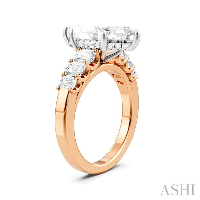 1 1/5 Ctw Marquise Shape Emerald and Round Cut Diamond Semi-Mount Engagement Ring in 14K Rose and White Gold