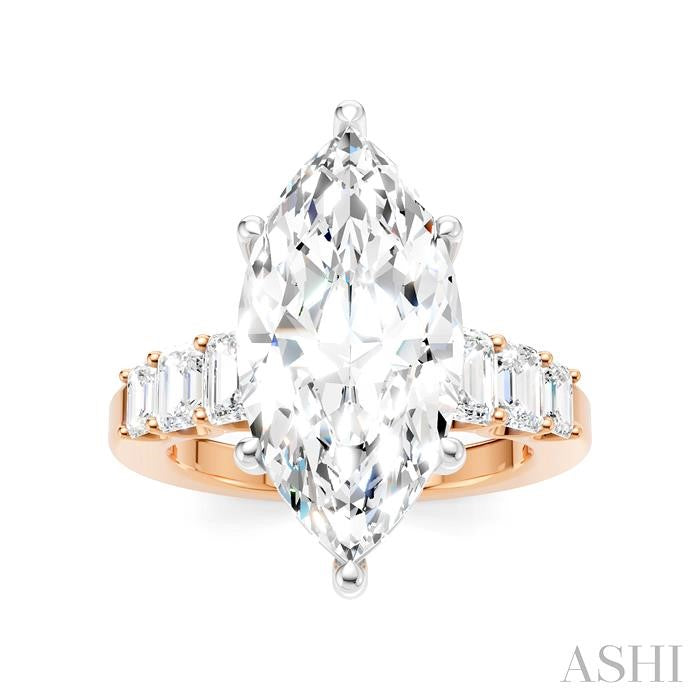 1 1/4 Ctw Marquise Shape Emerald and Round Cut Diamond Semi-Mount Engagement Ring in 14K Rose and White Gold