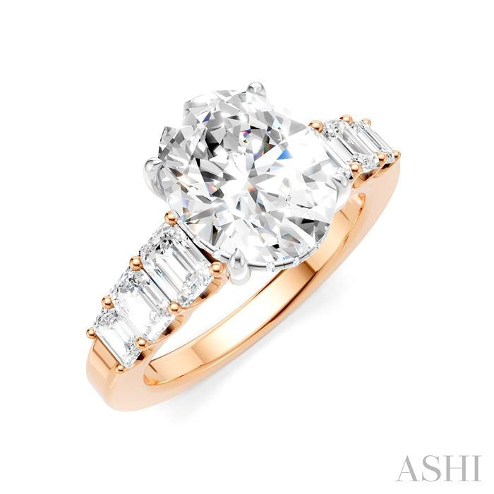 1 1/4 Ctw Oval Shape Emerald and Round Cut Diamond Semi-Mount Engagement Ring in 14K Rose and White Gold