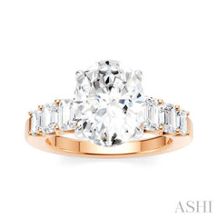 1 1/4 Ctw Oval Shape Emerald and Round Cut Diamond Semi-Mount Engagement Ring in 14K Rose and White Gold