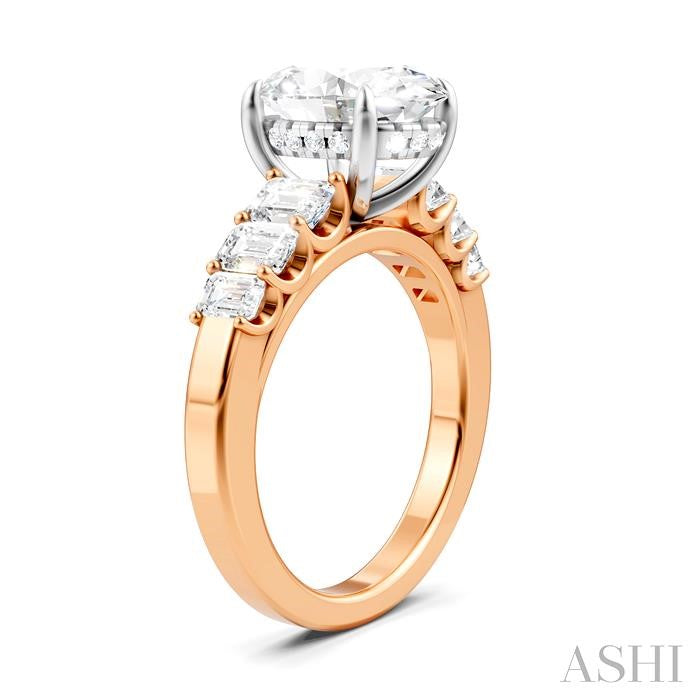 1 1/4 Ctw Oval Shape Emerald and Round Cut Diamond Semi-Mount Engagement Ring in 14K Rose and White Gold