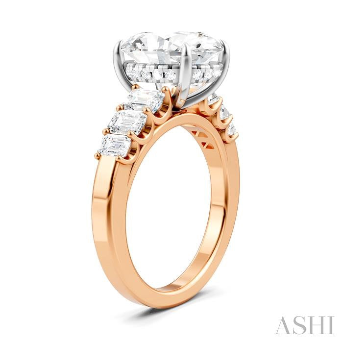 1 1/4 Ctw Oval Shape Emerald and Round Cut Diamond Semi-Mount Engagement Ring in 14K Rose and White Gold