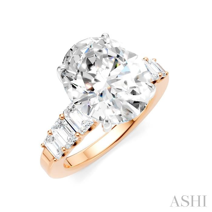 1 1/4 Ctw Oval Shape Emerald and Round Cut Diamond Semi-Mount Engagement Ring in 14K Rose and White Gold
