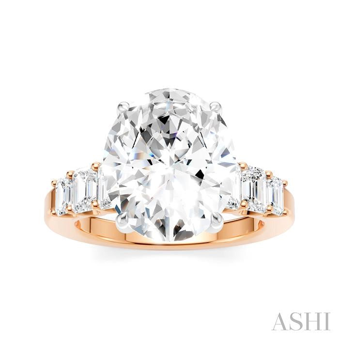 1 1/4 Ctw Oval Shape Emerald and Round Cut Diamond Semi-Mount Engagement Ring in 14K Rose and White Gold
