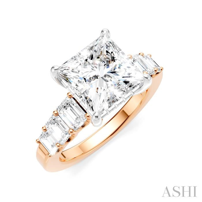 1 1/4 Ctw Princess Shape Emerald and Round Cut Diamond Semi-Mount Engagement Ring in 14K Rose and White Gold