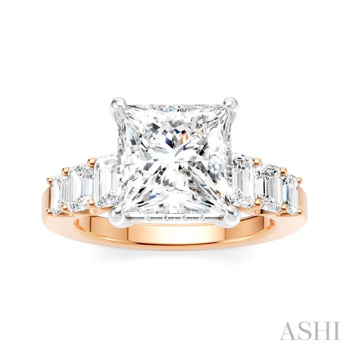 1 1/4 Ctw Princess Shape Emerald and Round Cut Diamond Semi-Mount Engagement Ring in 14K Rose and White Gold